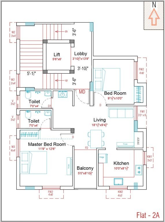 2BHK – 2nd Floor – Flat 2A – 966 Sq. Ft – Facing North – UDS 402.50